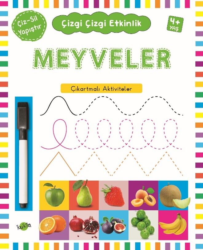 Kukla Çocuk Çizgi Çizgi Etkinlik -Meyveler (Çıkartmalı  - Çiz Sil)