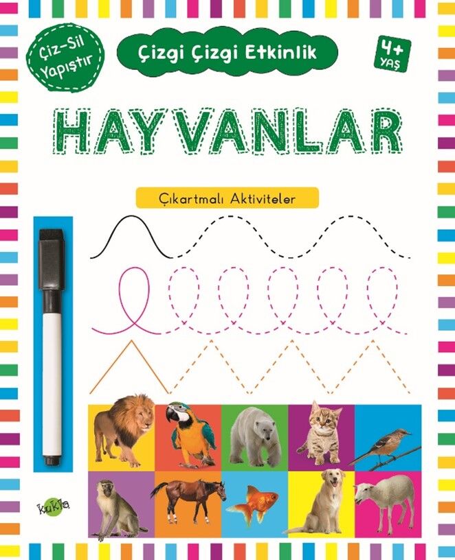 Kukla Çocuk Çizgi Çizgi Etkinlik - Hayvanlar  (Çıkartmalı - Çiz Sil)